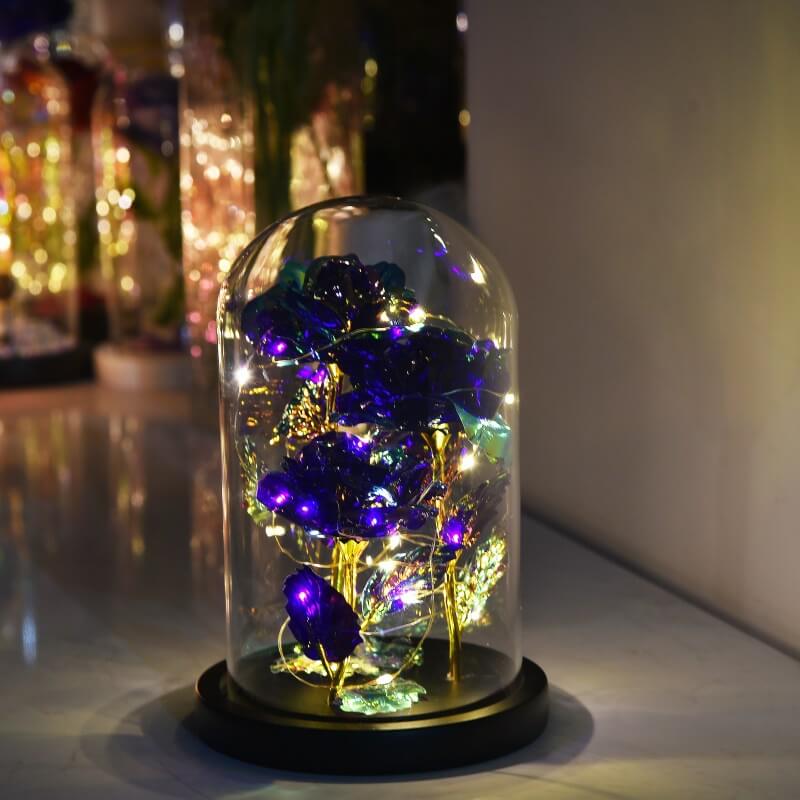 Exclusive Purple Triple Crystal Rose in a LED Glass Dome