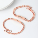 Couples Engraved Bracelet Set -  red rose color on grey background