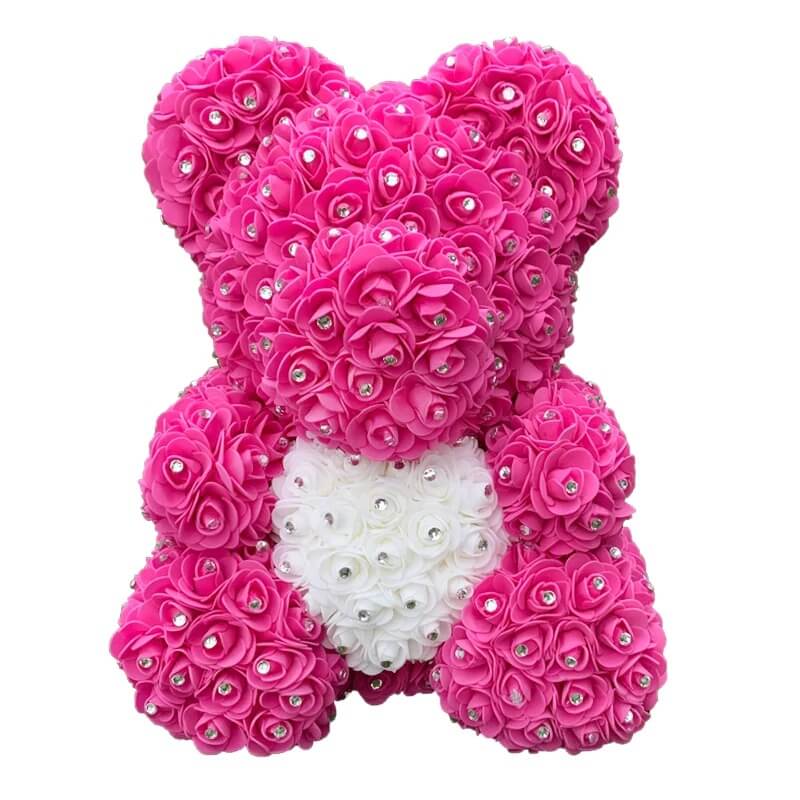 Diamond Exclusive Rose Bear -  Pink-White-Heart-15-Inch-40-Cm