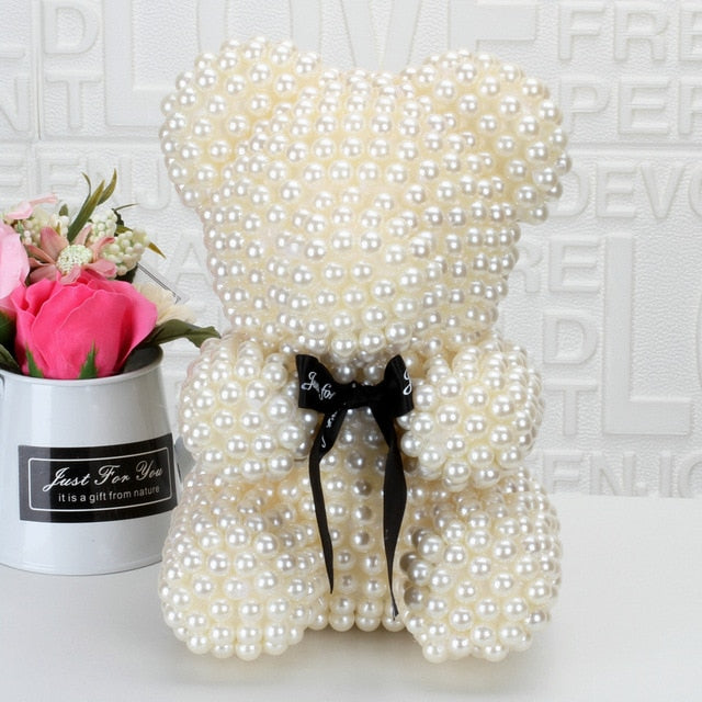 Pearl Rose Bear -  Grey background