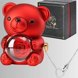 Preserved Rose Bear Box With Engraved Necklace [NEW]