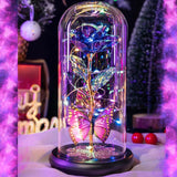 LED Rose In Glass Dome -  Galaxy-Purple-Butterfly-New