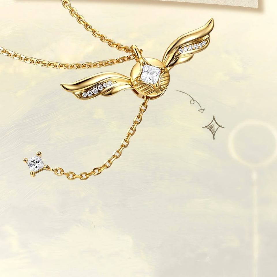 Golden Winged Sparkle Lariat Necklace