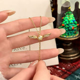 Golden Winged Sparkle Lariat Necklace