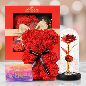 Valentine's Day Gift Bundle Rose In Glass + Rose Bear Red [NEW] Madeofrose®