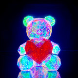 closeup of cyber galaxy bear with red heart on dark background